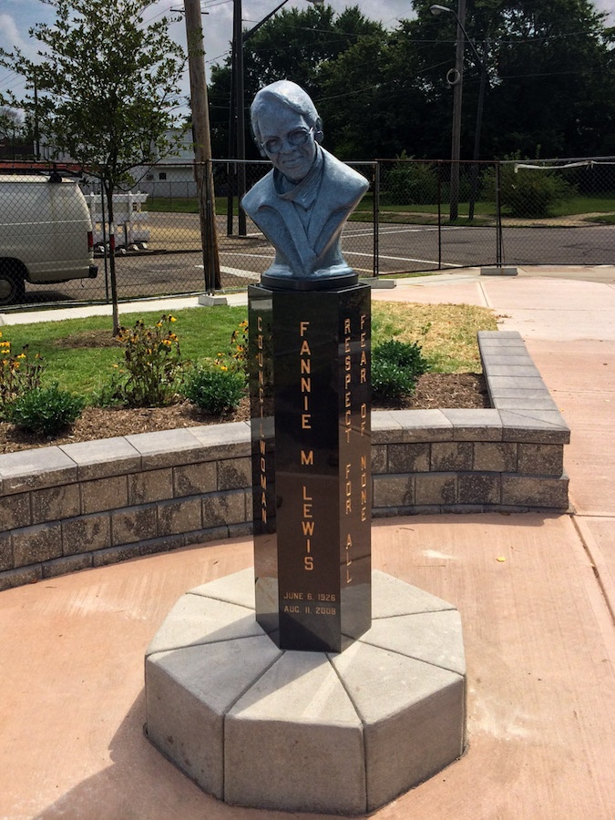 Bronze sculpture memorial to Fannie M. Lewis
