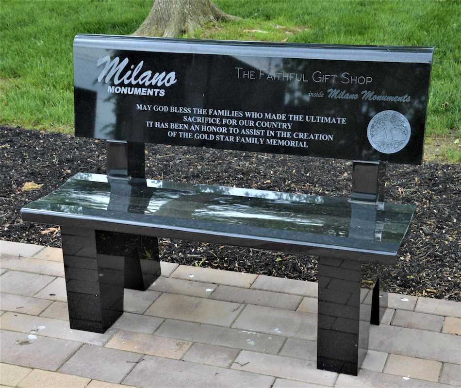 Black granite memorial bench at the Medina Gold Star Family Memorial