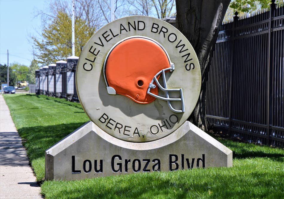Engraved stonework at the Cleveland Browns facility